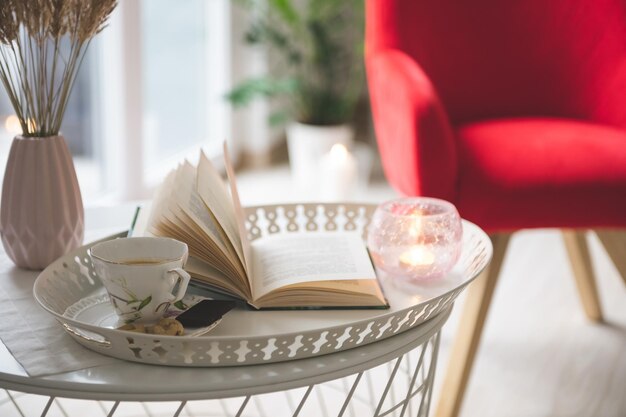 Close-up of coffee cup on table at home