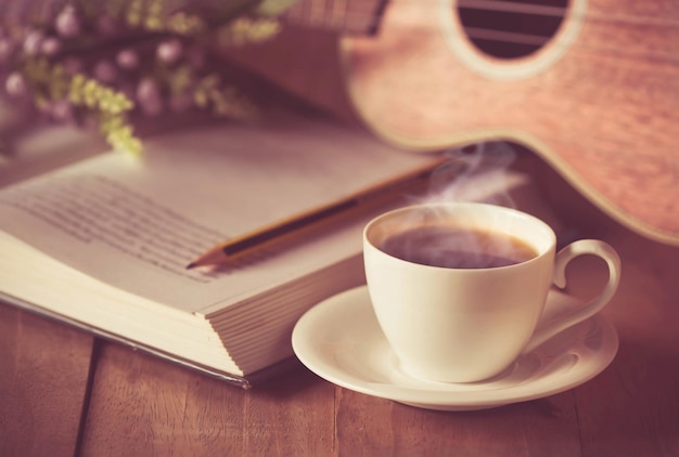 Close-up of coffee cup on table