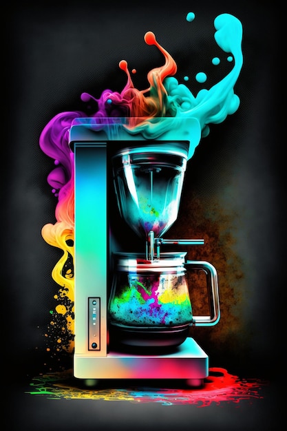 Close up of coffee maker with colorful colors generative ai