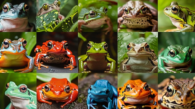 Photo a close up of a collage of frogs with different colors