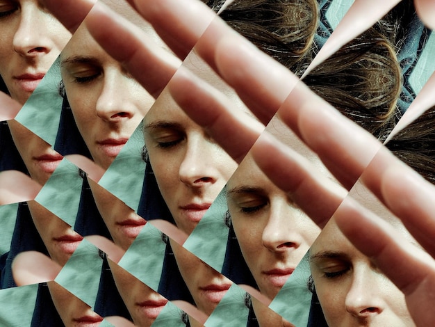 Photo close-up of collage of a woman with repeating pattern