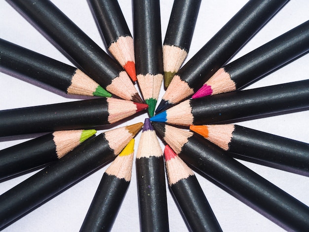 Close up Color pencils isolated on white background