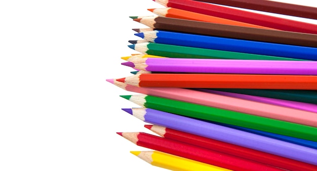 Close up of color pencils on white background with clipping path