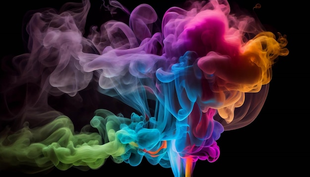 Close up of colored smoke on a black background generative ai