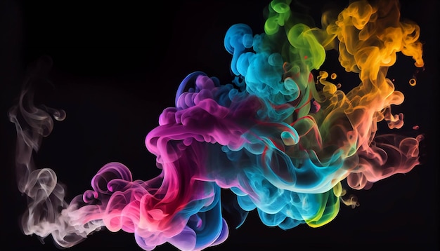 Close up of colored smoke on a black background generative ai