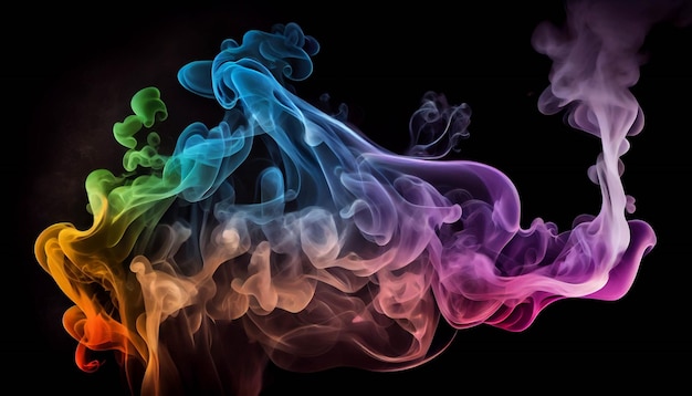 Close up of colored smoke on a black background generative ai