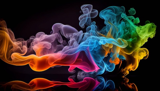 Close up of colored smoke on a black background generative ai