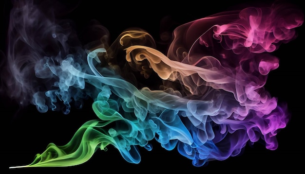 Close up of colored smoke on a black background generative ai