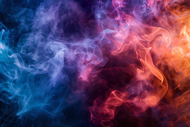 A close up of colored smoke on a black background