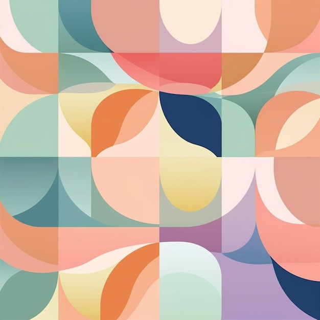 A close up of a colorful abstract painting of a variety of shapes generative ai