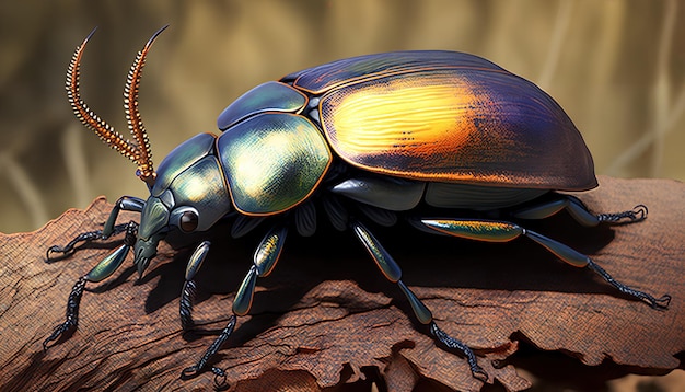 A close up of a colorful beetle