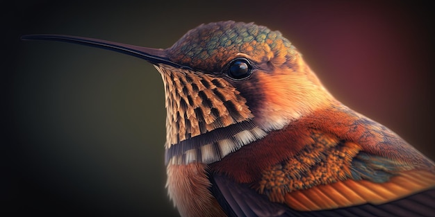 A close up of a colorful bird on a black background generative AI