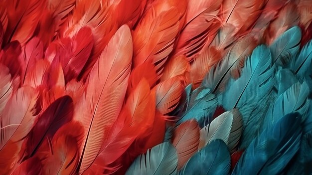 A close up of a colorful bird feathers