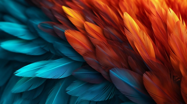 A close up of a colorful bird feathers