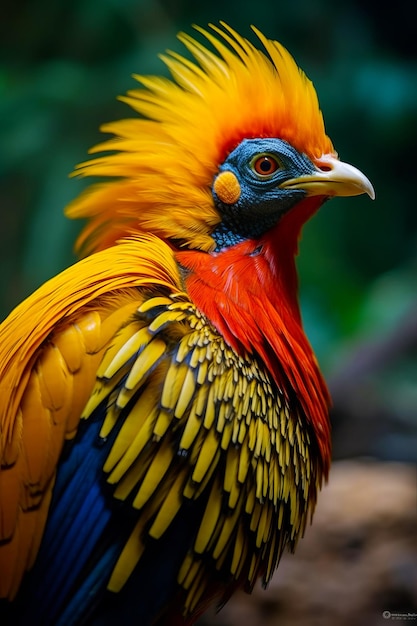 Close up of colorful bird with feathers on it's head Generative AI