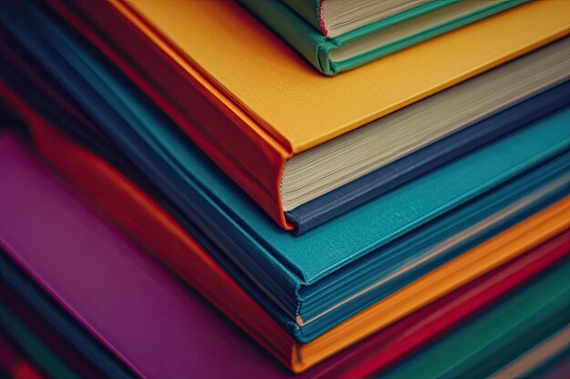 Close up on colorful books pile