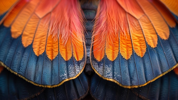 Photo a close up of a colorful butterfly wing with orange and blue feathers generative ai