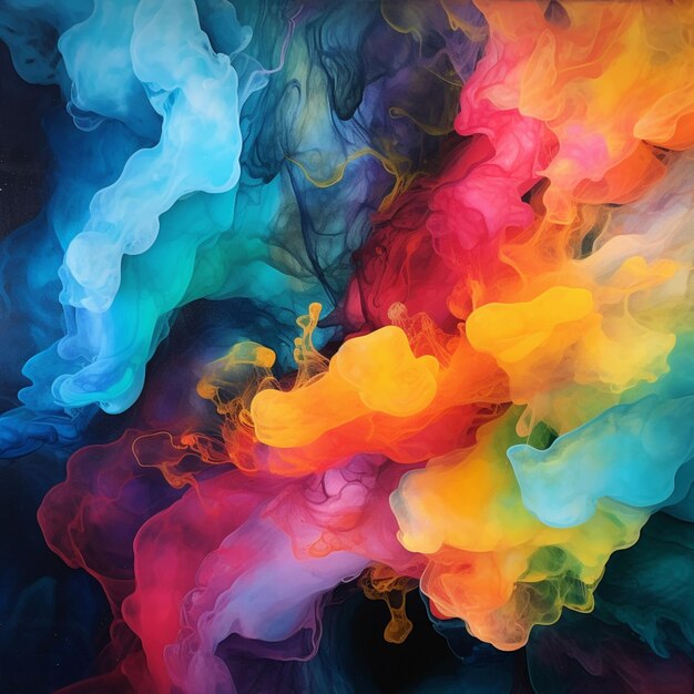 a close up of a colorful cloud of smoke in a black background generative ai