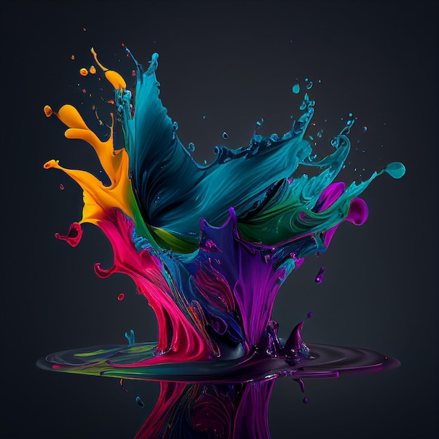 A close up of colorful colored paint splash on black background generative ai