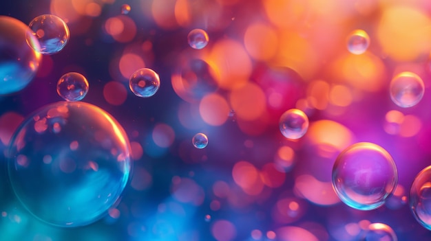 close up of colorful and dark blue bubbles are arranged in a rainbow pattern drink