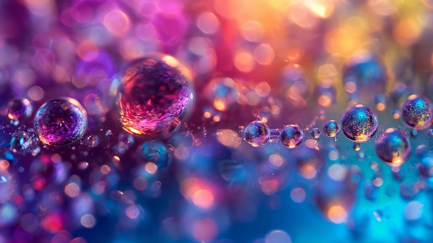 close up of colorful and dark blue bubbles are arranged in a rainbow pattern drink