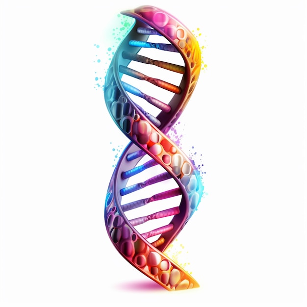 A close up of a colorful dna model with a white background generative ai