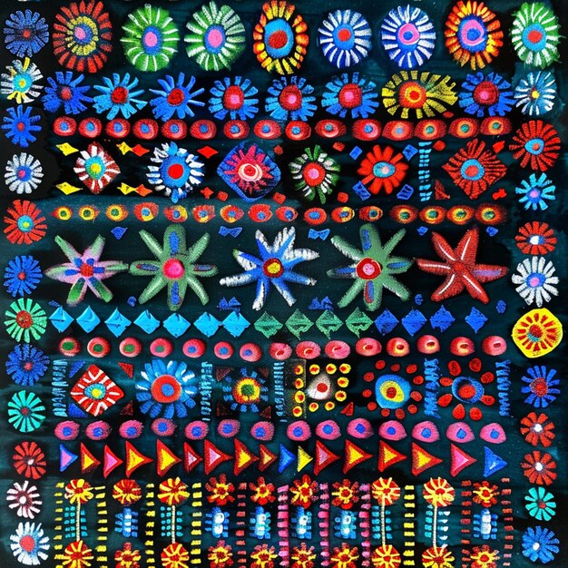 Photo a close up of a colorful embroidered design on a black background generative ai