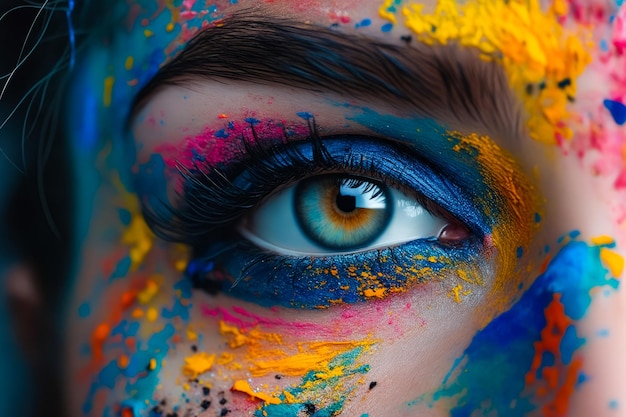 Close up of colorful eye with blue and green pigments