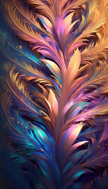 A close up of a colorful feathery plant with a dark background generative ai