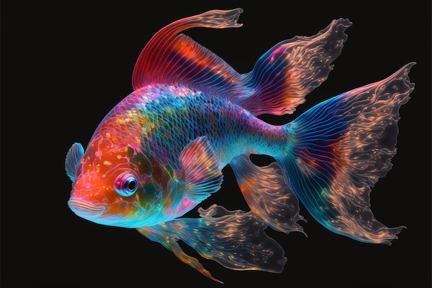 Close up of a colorful fish on a black background