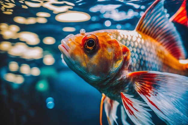 A close up of a colorful fish swimming in an aquarium representing the beauty of aquatic life