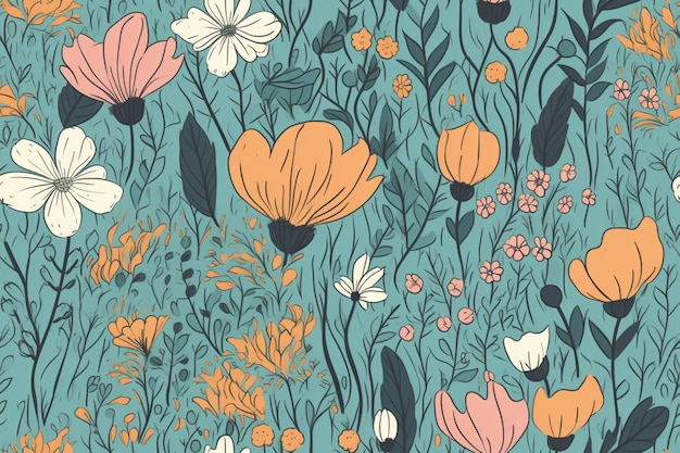 a close up of a colorful floral pattern on a blue background generative ai