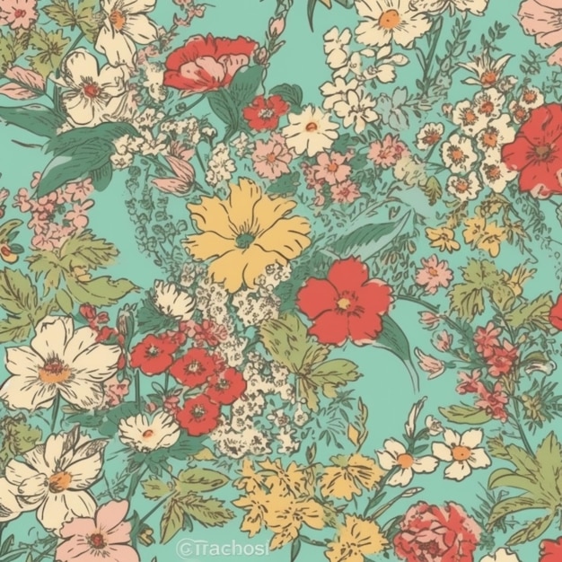 a close up of a colorful floral pattern on a blue background generative ai