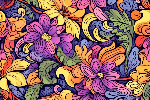 A close up of a colorful floral pattern with many different colors generative ai