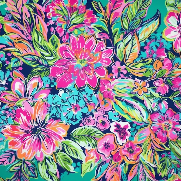 a close up of a colorful floral print fabric generative ai