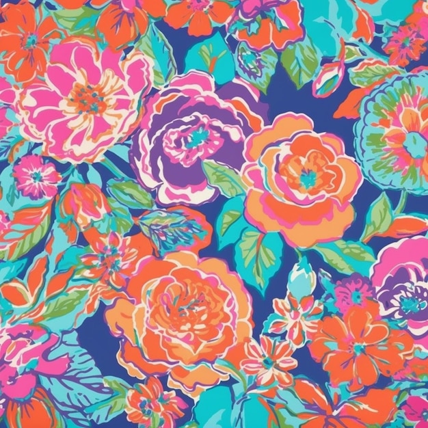 a close up of a colorful floral print fabric generative ai