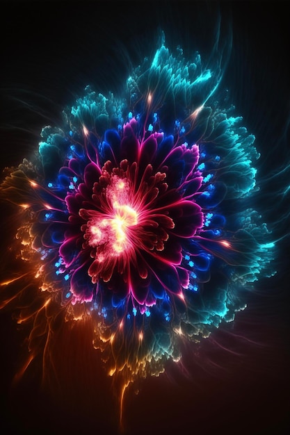 Close up of a colorful flower on a black background generative ai