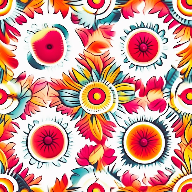 A close up of a colorful flower pattern on a white background generative ai