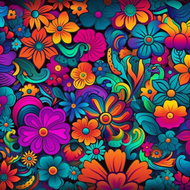 A close up of a colorful flower pattern with many different colors generative ai