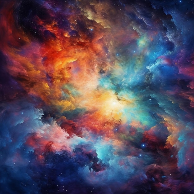 A close up of a colorful galaxy with a bright blue and red cloud generative ai