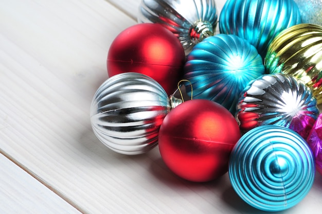 close up colorful globes decorations for Christmas