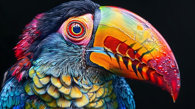 Close up of colorful keelbilled toucan bird