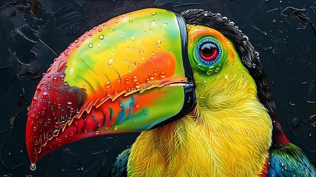 Close up of colorful keelbilled toucan bird