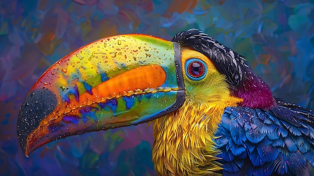 Close up of colorful keelbilled toucan bird