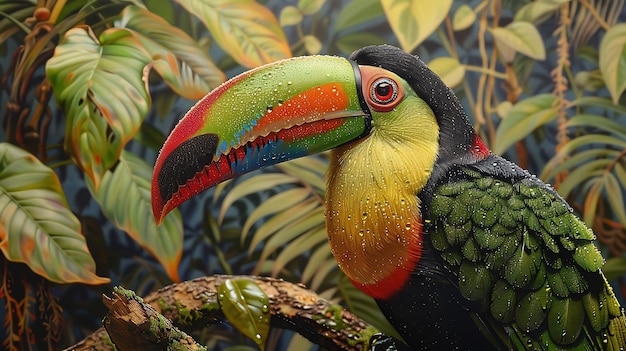 Photo close up of colorful keelbilled toucan bird