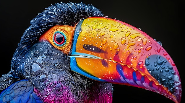 Close up of colorful keelbilled toucan bird