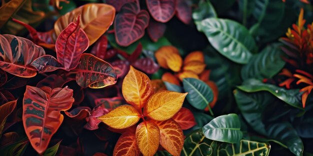 A close up of colorful leaves