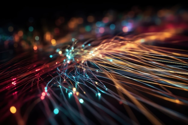 A close up of a colorful lightbulbs in a dark background