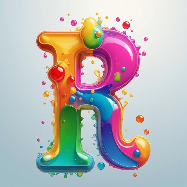 Photo a close up of a colorful liquid letter with bubbles and a liquid drop generative ai