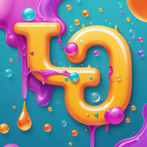 Photo a close up of a colorful liquid letter with bubbles and a liquid drop generative ai